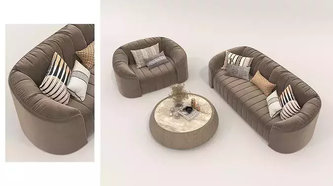 Contemporary Living Room Furniture Set 2 3D model 2