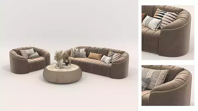 Contemporary Living Room Furniture Set 2 3D model