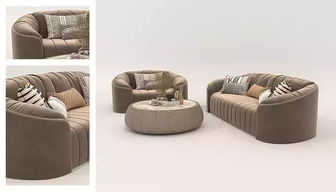 Contemporary Living Room Furniture Set 2 3D model 3