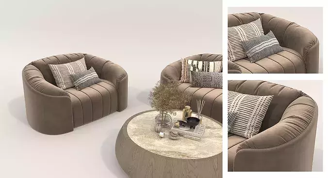 Contemporary Living Room Furniture Set 2 3D model 6