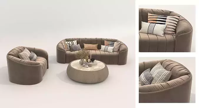 Contemporary Living Room Furniture Set 2 3D model 5