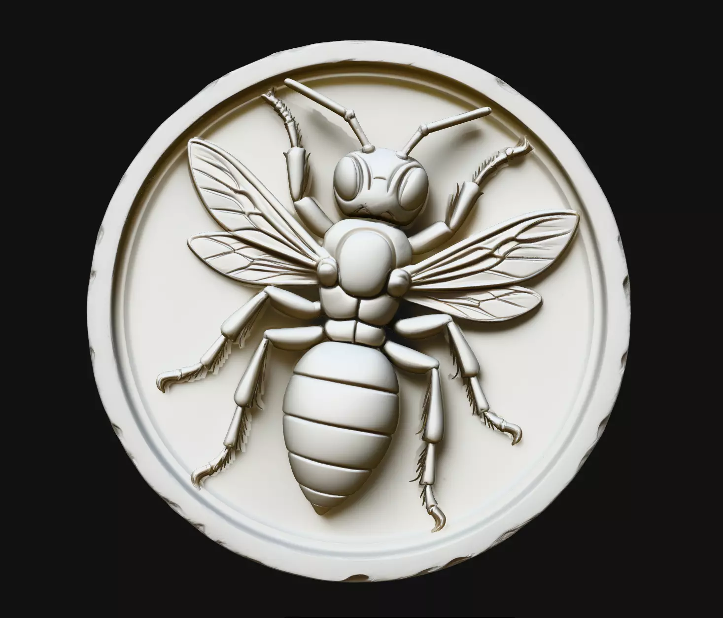 Winged Bee Insect Round Relief Jewelry Pendant Design 3D print model