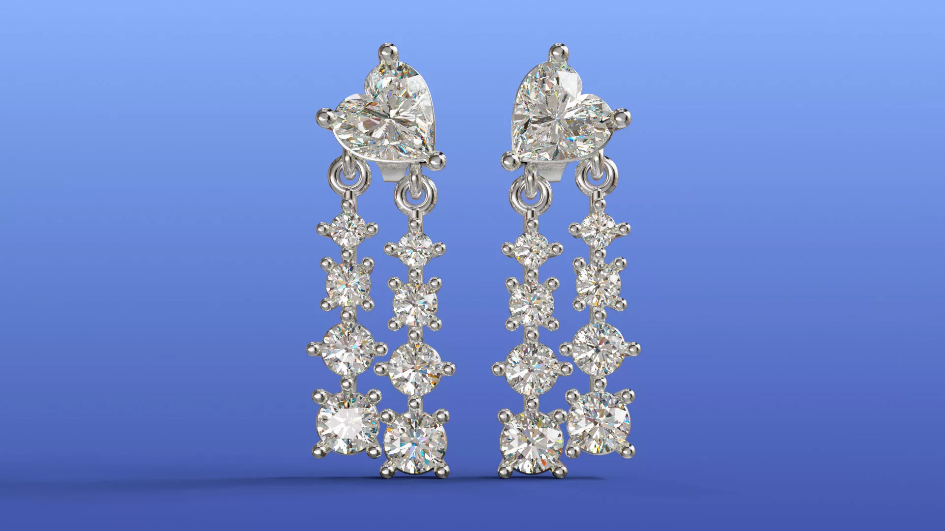Heart Dazzling Diamonds Drop Earrings Jewelry Design 3D print model