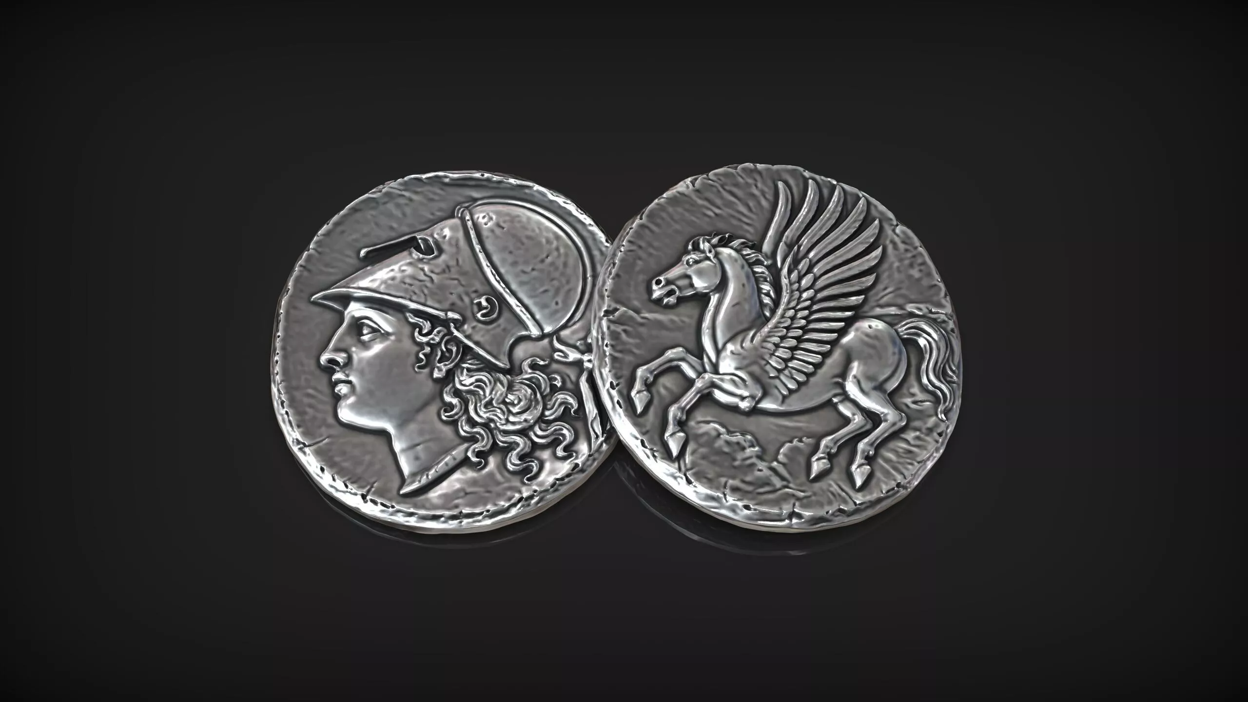 Ancient Greek Aphrodite Pegasus Silver Greek Tetradrachm Coin 3D print model