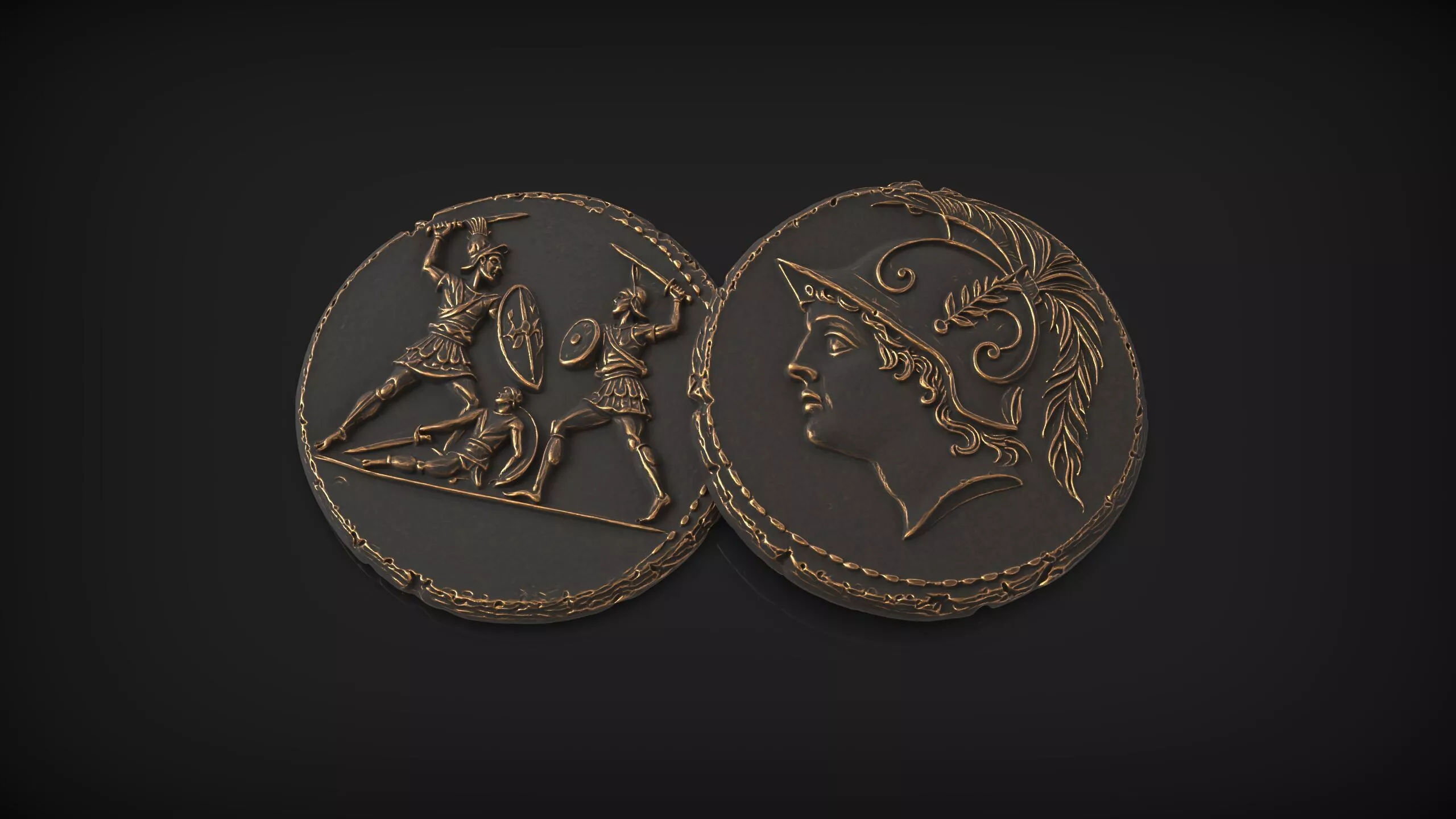 Ancient Greek Athena and Hoplite Battle Silver Coin 3D print model