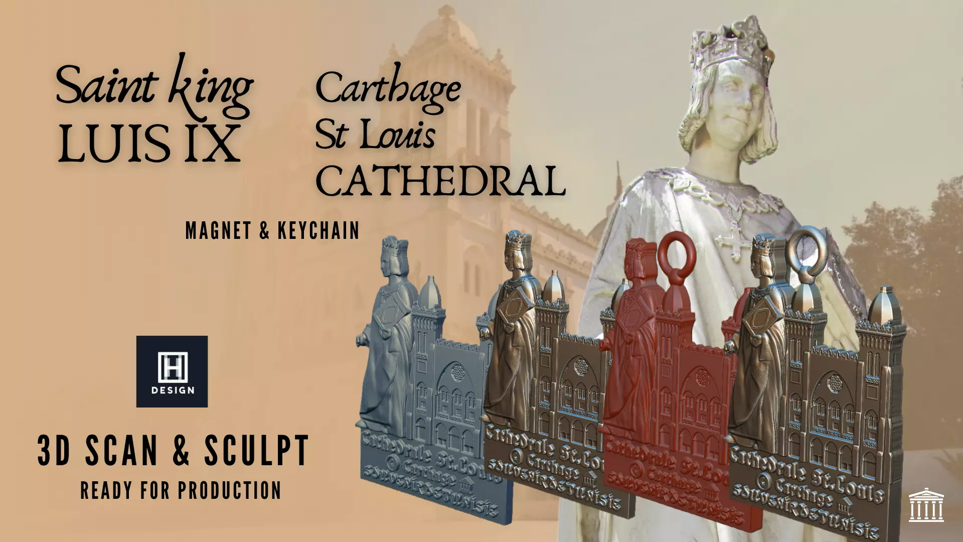 Carthage Saint Louis Cathedral Medal Keychain and Magnet 3D print model