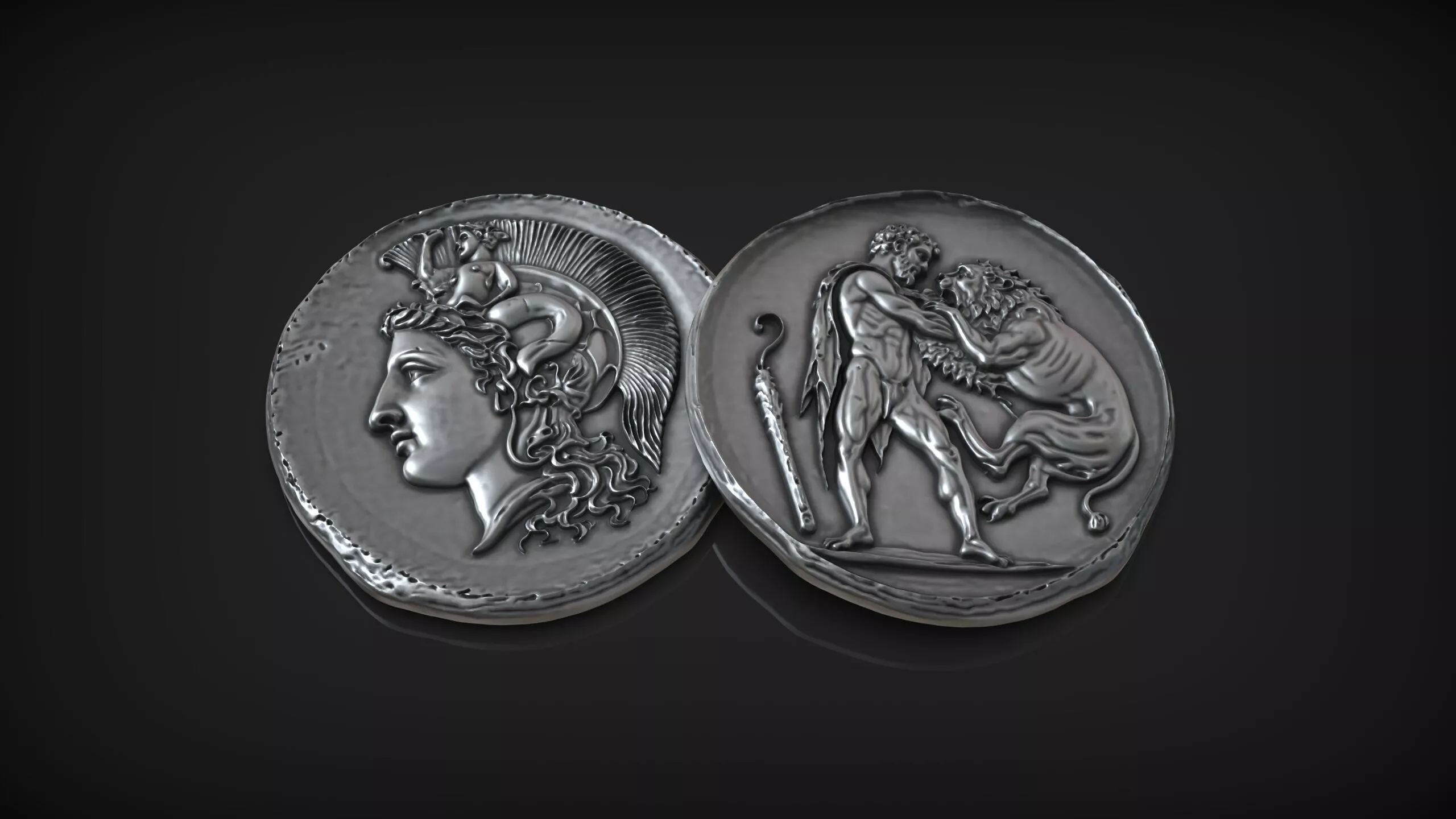 Heracles Fighting the Nemean Lion Greek Mythology Ancient Coin 3D print model