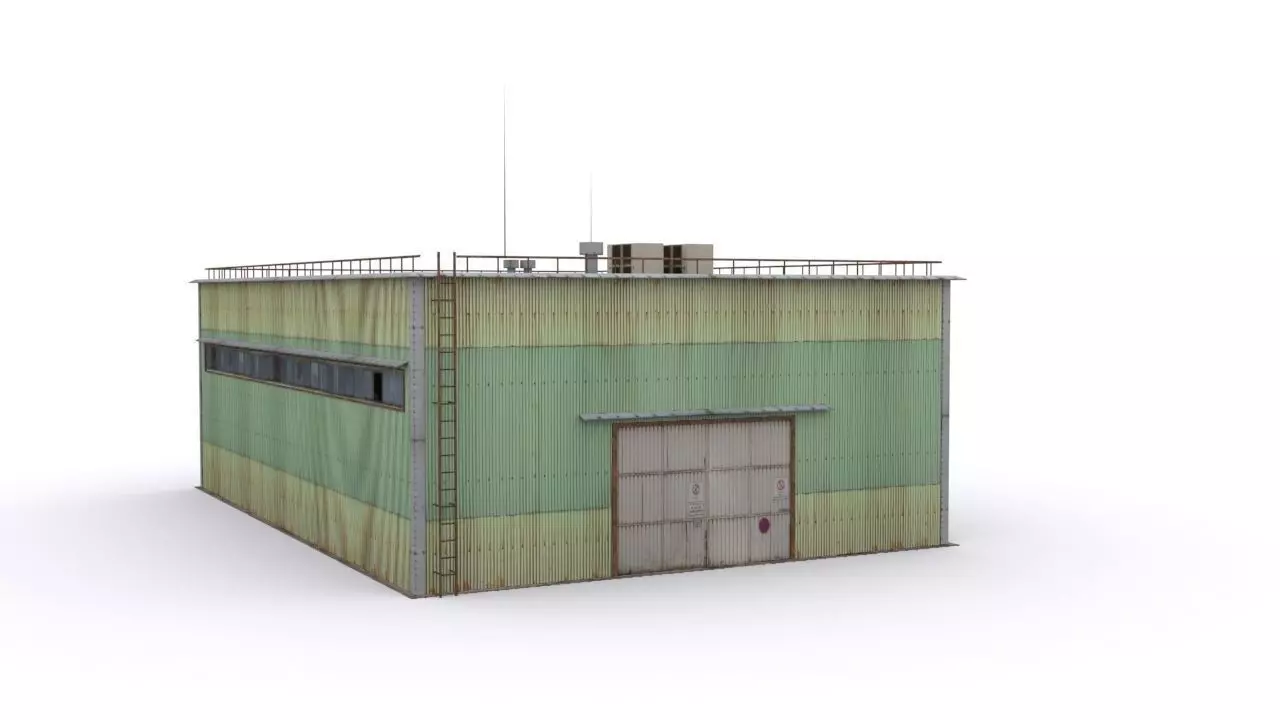 Hangar industrial building Low-poly 3D model_0