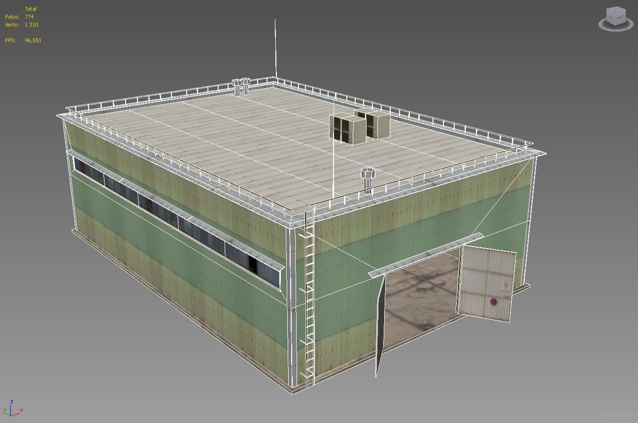 Hangar industrial building Low-poly 3D model_7