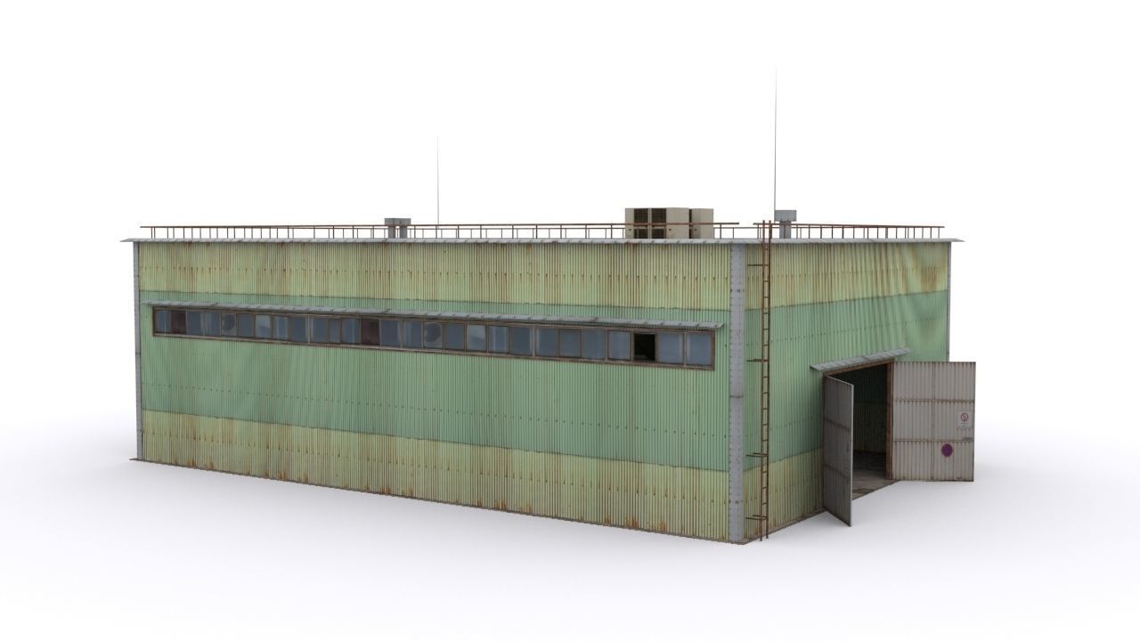 Hangar industrial building Low-poly 3D model_2