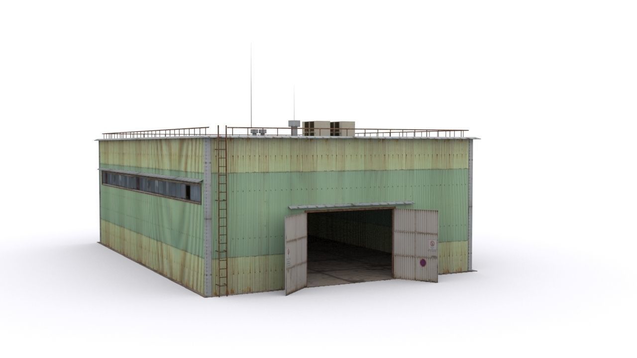 Hangar industrial building Low-poly 3D model_1