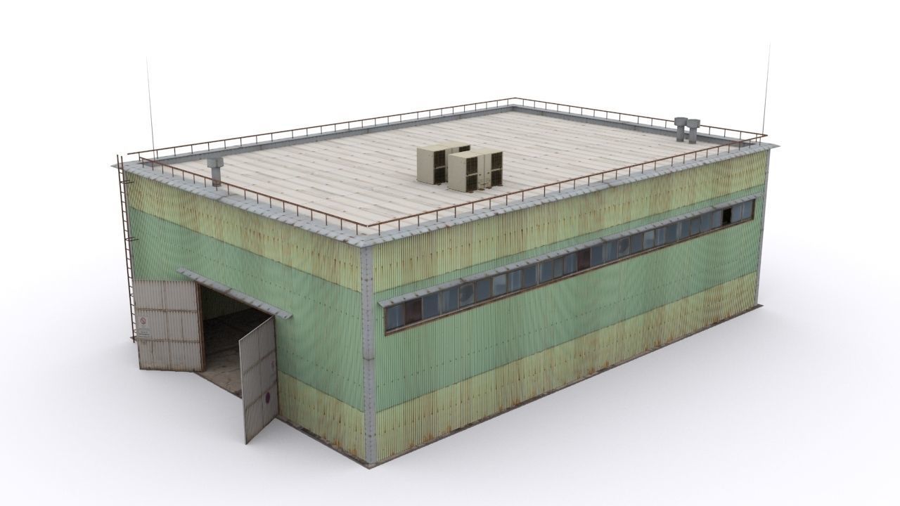 Hangar industrial building Low-poly 3D model_3