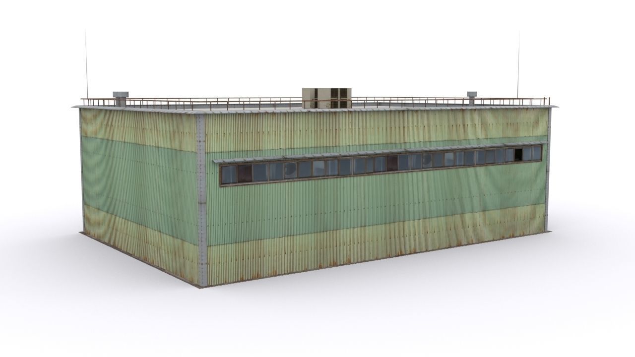 Hangar industrial building Low-poly 3D model_4