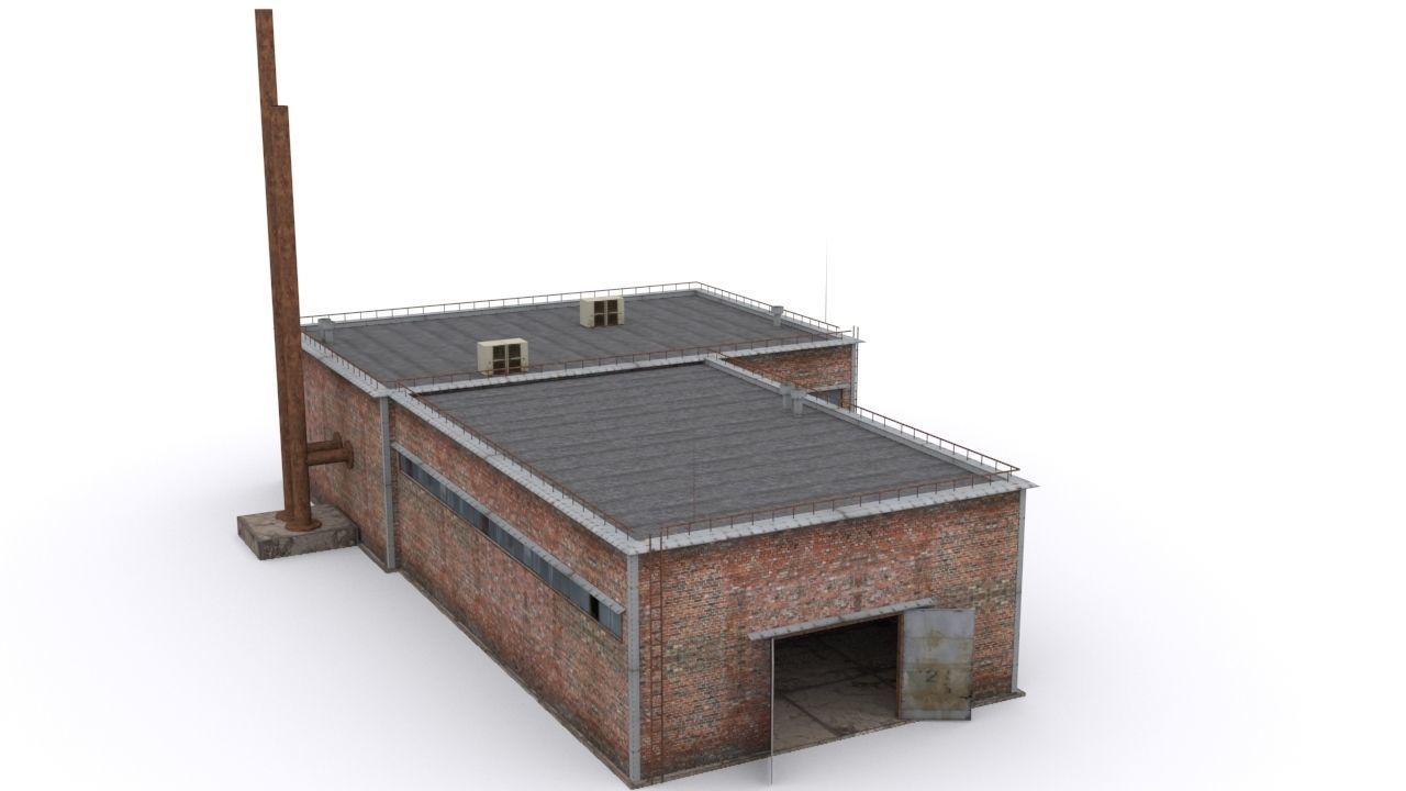 Hangar industrial building Low-poly 3D model_3