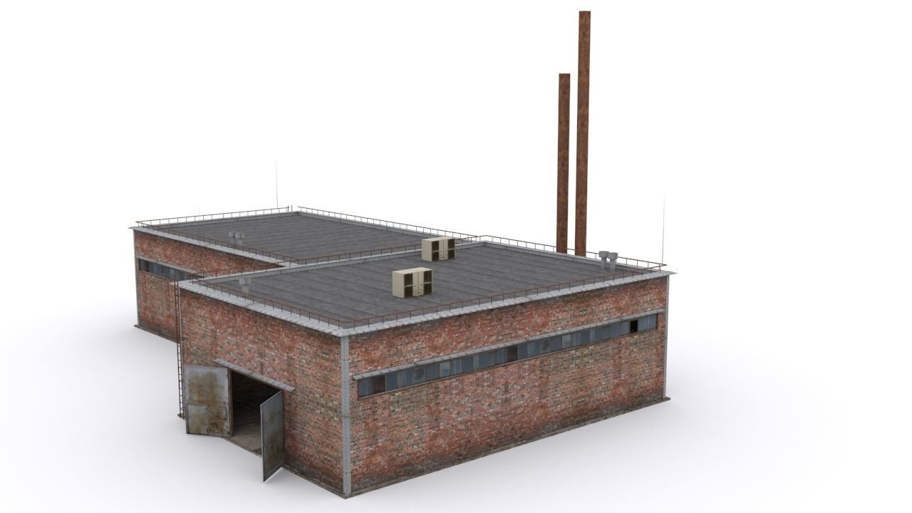 Hangar industrial building Low-poly 3D model_7