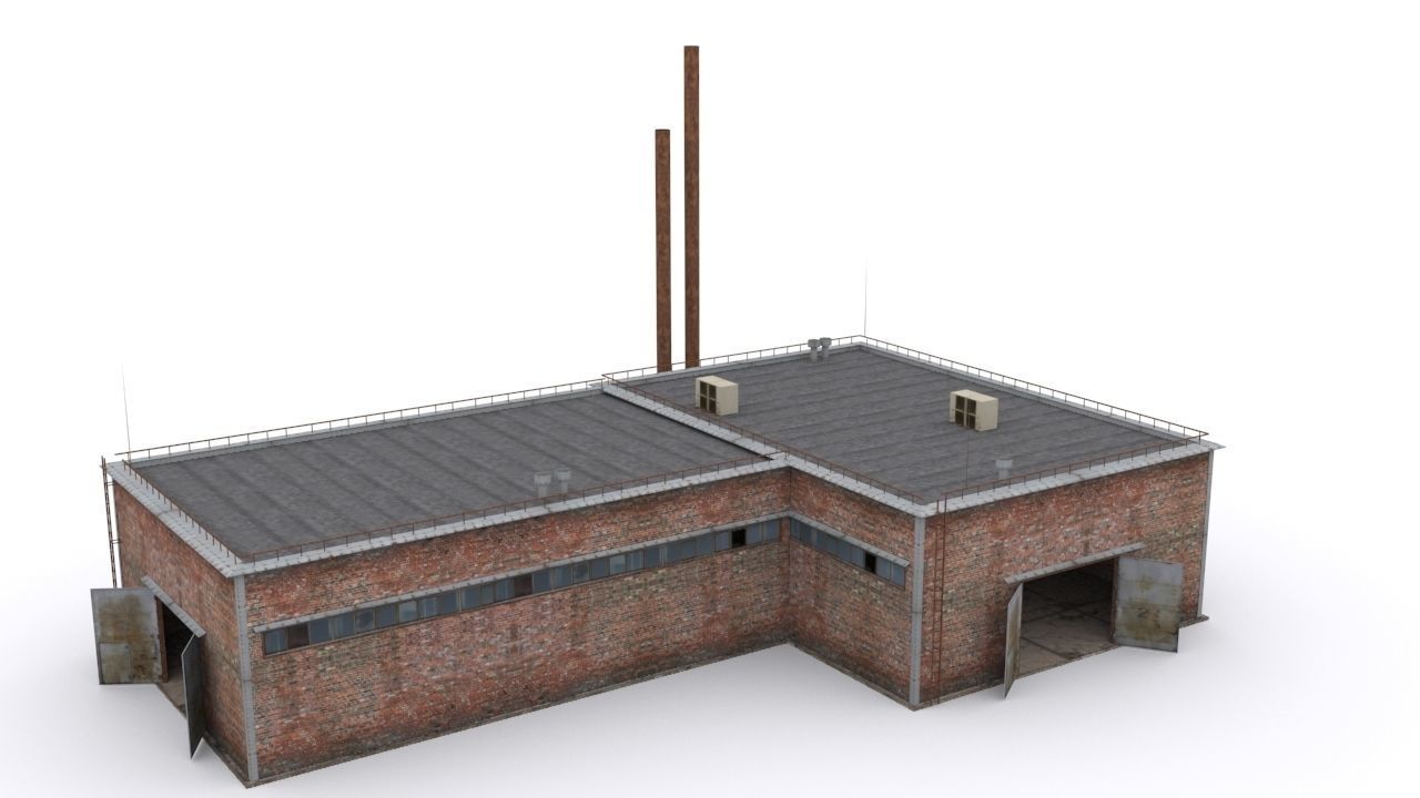 Hangar industrial building Low-poly 3D model_4