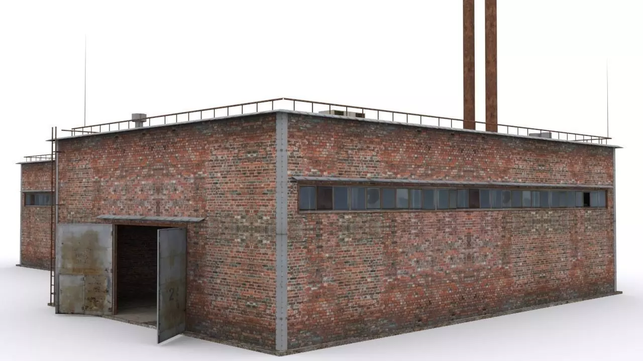 Hangar industrial building Low-poly 3D model_0