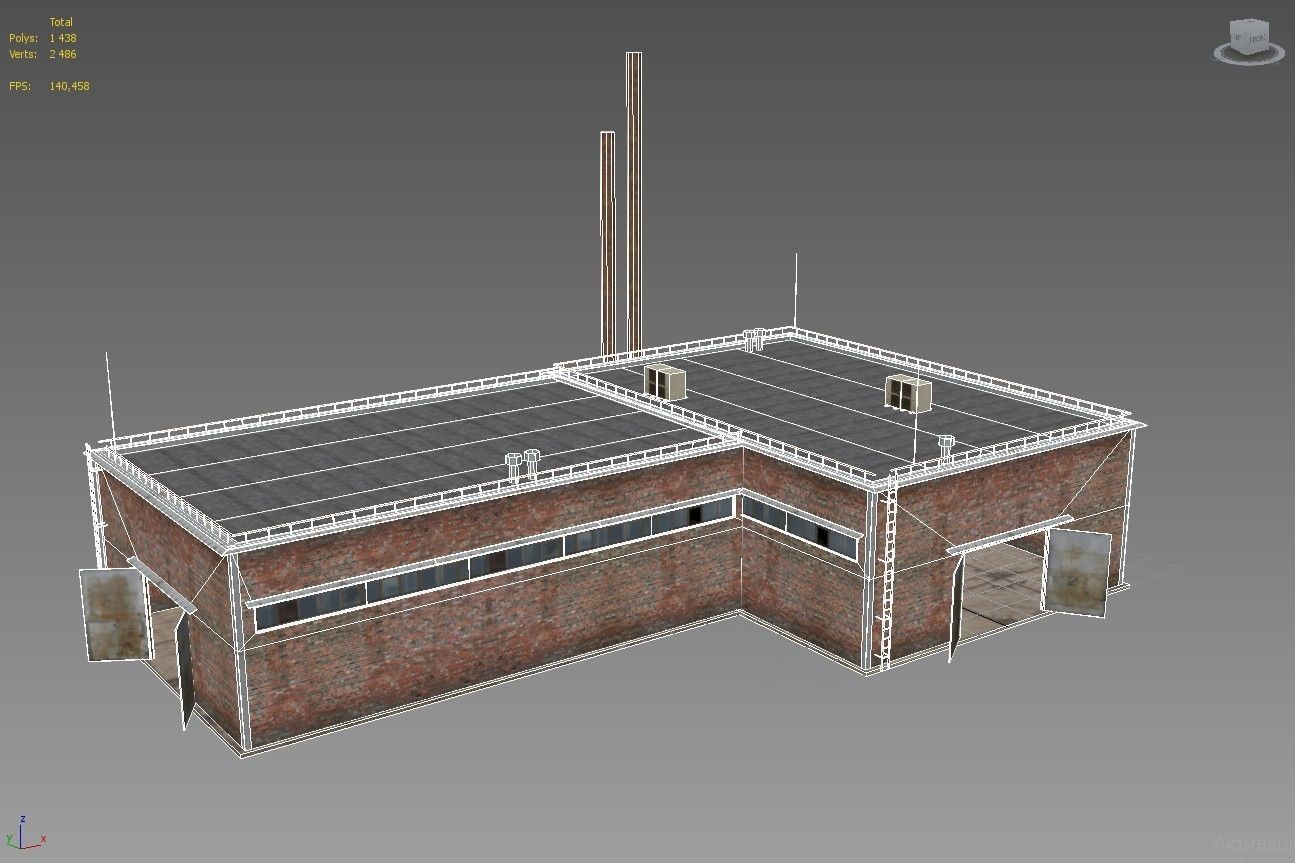 Hangar industrial building Low-poly 3D model_6