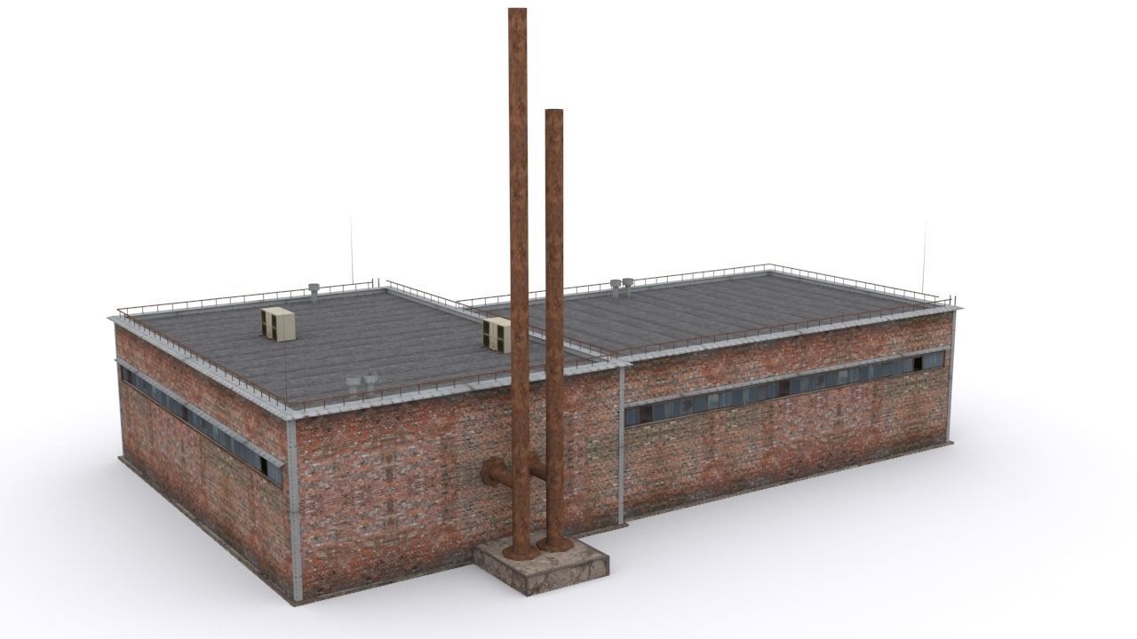 Hangar industrial building Low-poly 3D model_5