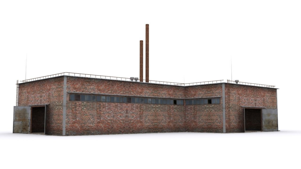 Hangar industrial building Low-poly 3D model_1