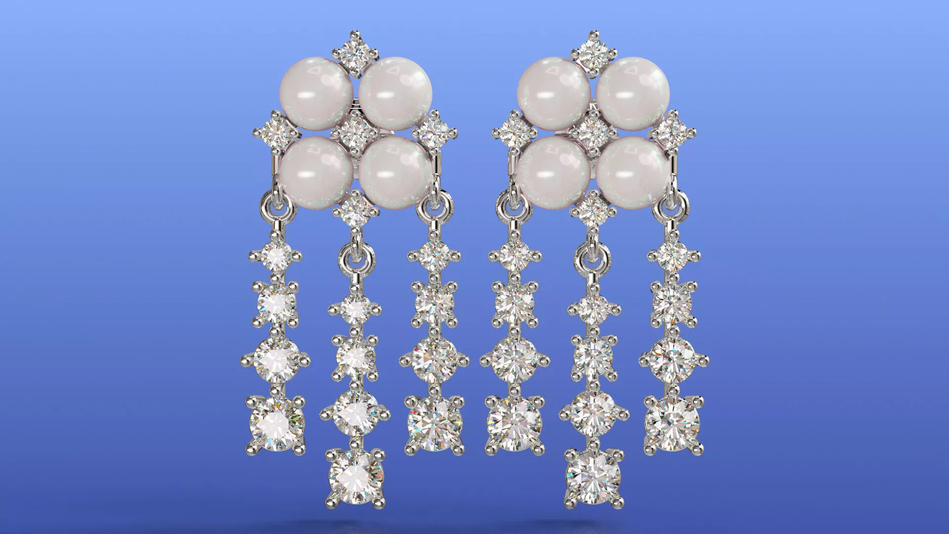 Pearl Cluster Diamond Fringe Chandelier Earrings Jewelry Design 3D print model