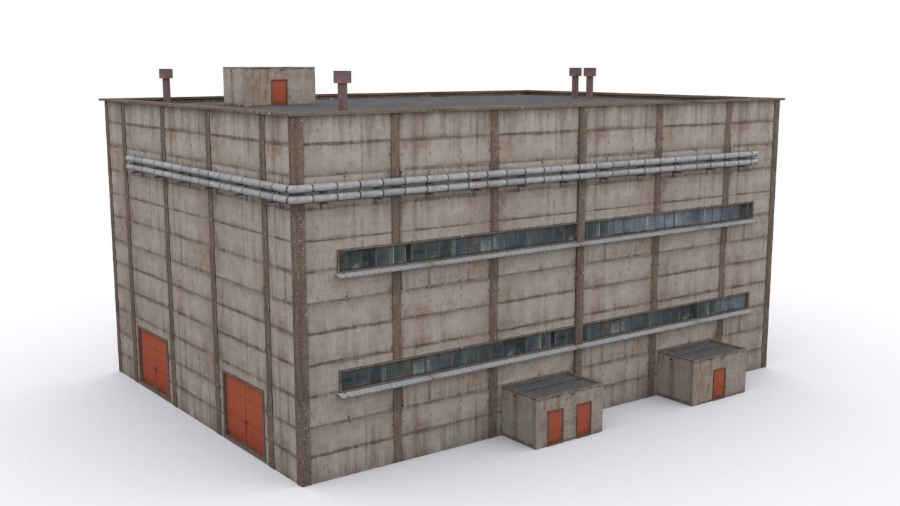 Hangar industrial building Low-poly 3D model_5
