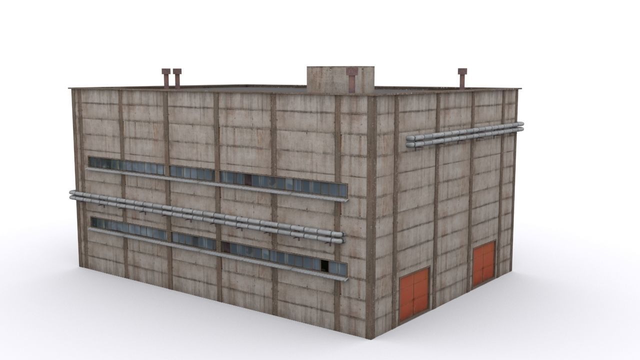 Hangar industrial building Low-poly 3D model_3