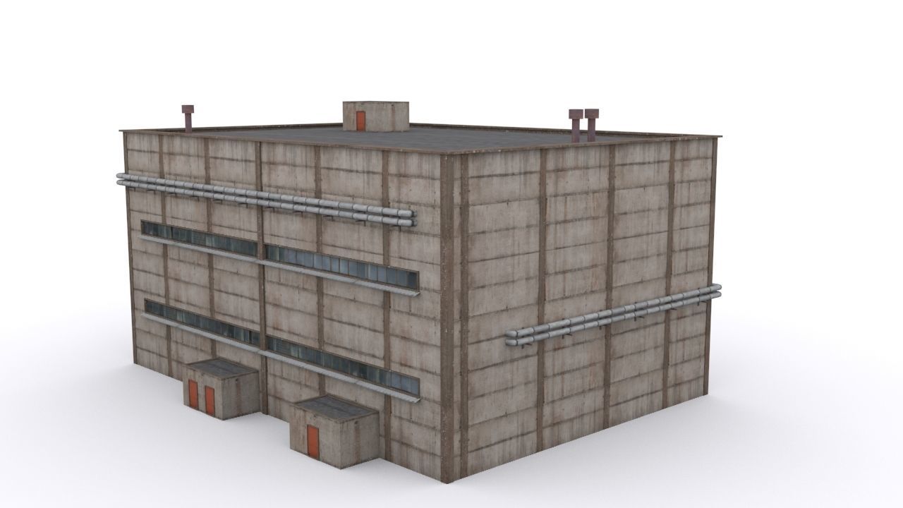 Hangar industrial building Low-poly 3D model_2