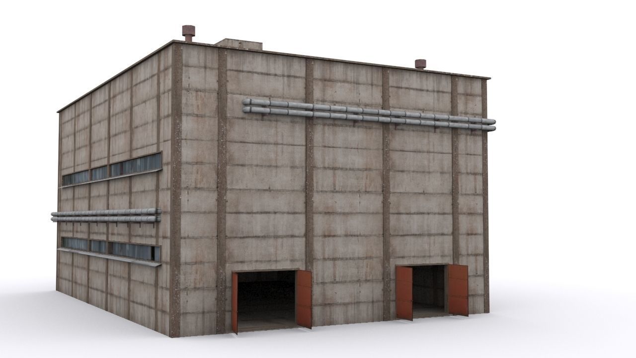 Hangar industrial building Low-poly 3D model_1