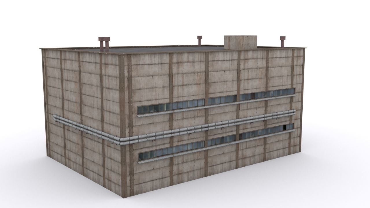 Hangar industrial building Low-poly 3D model_4