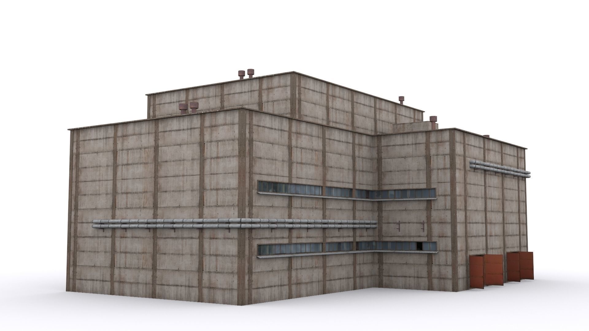 Hangar industrial building Low-poly 3D model_2
