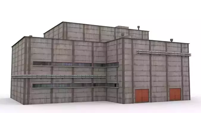 Hangar industrial building Low-poly 3D model