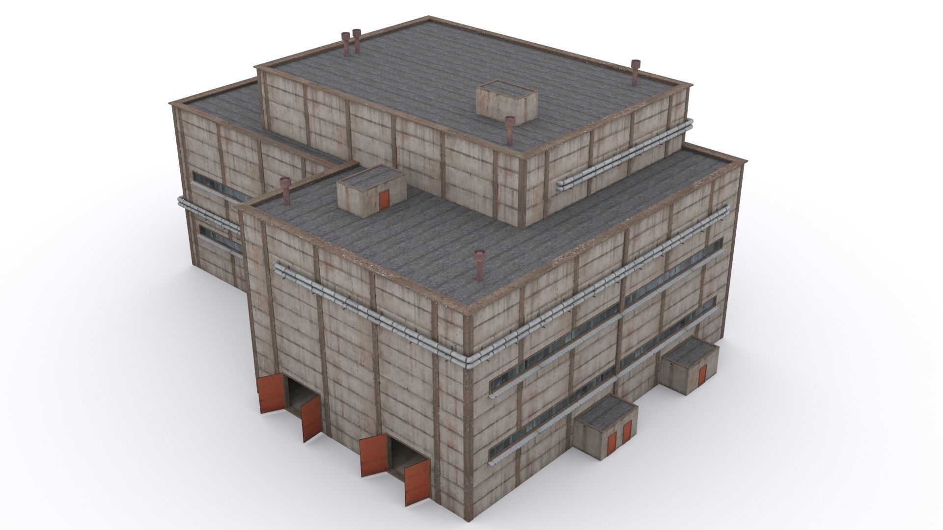 Hangar industrial building Low-poly 3D model_6