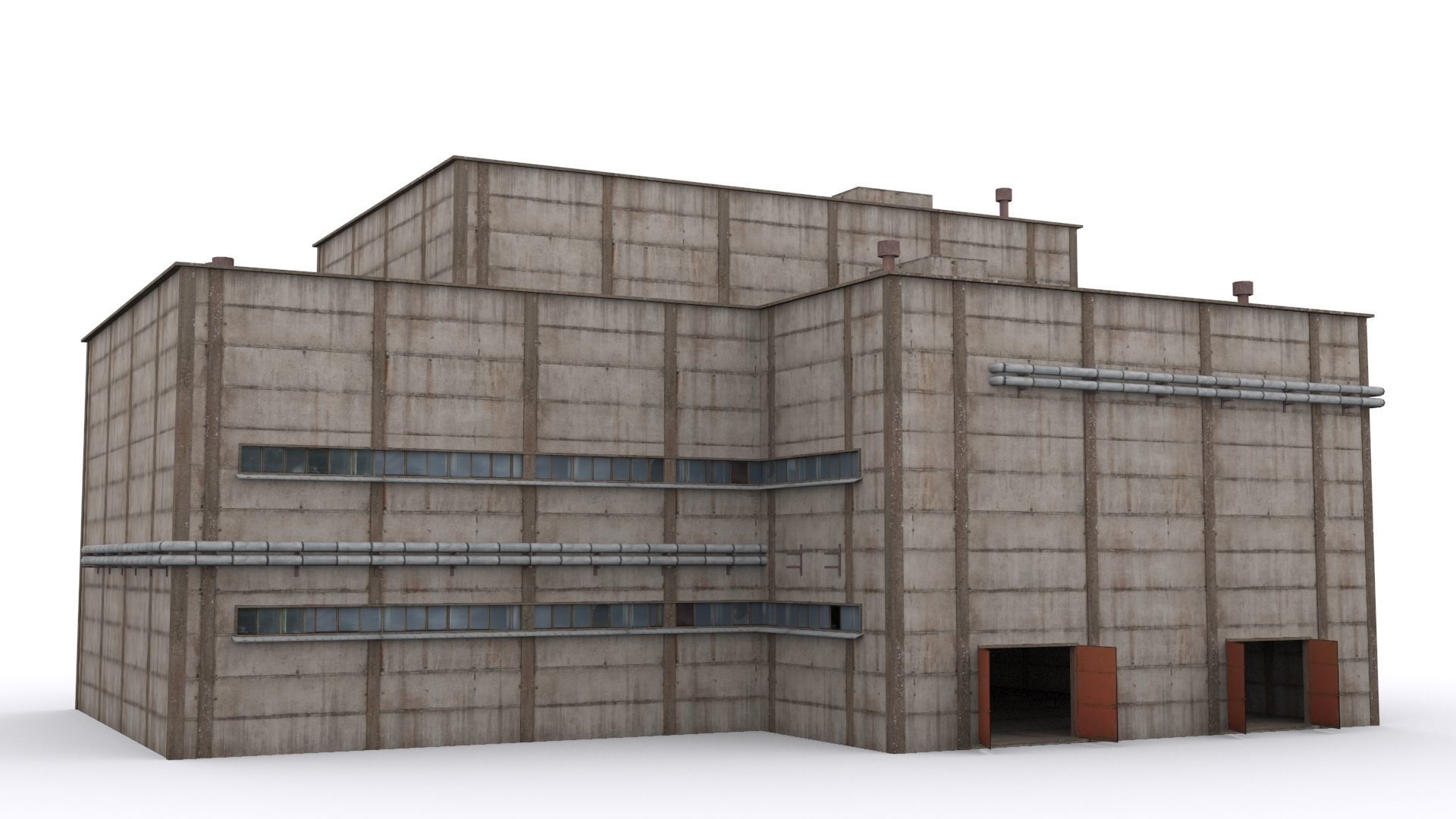Hangar industrial building Low-poly 3D model_1