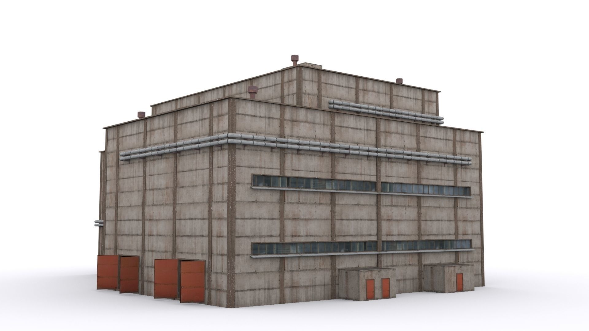 Hangar industrial building Low-poly 3D model_3