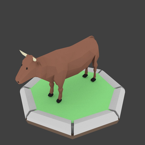 Low Poly Bull cow on platform