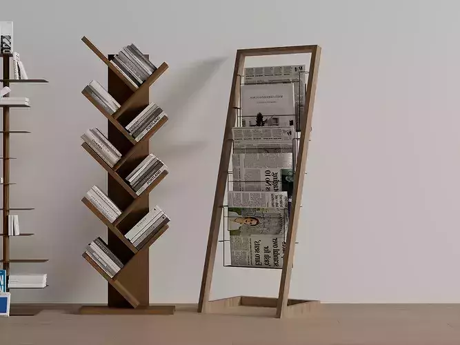 Modern Wooden Bookshelf Collection Low-poly 3D model 3