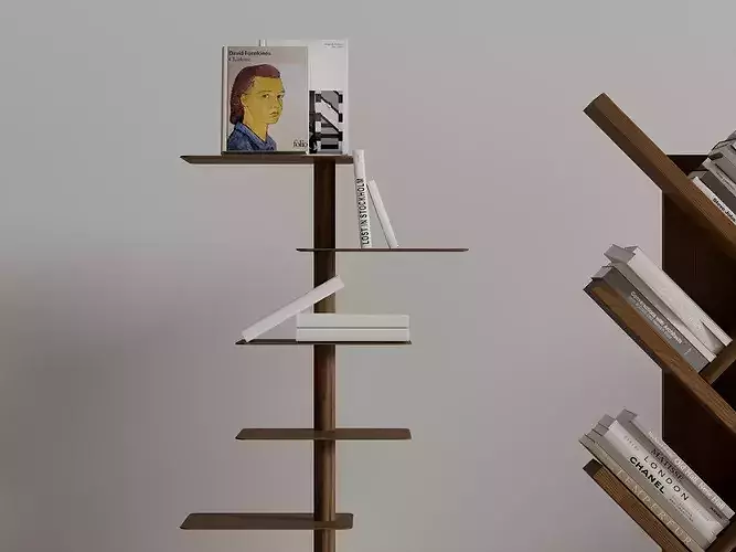 Modern Wooden Bookshelf Collection Low-poly 3D model 6
