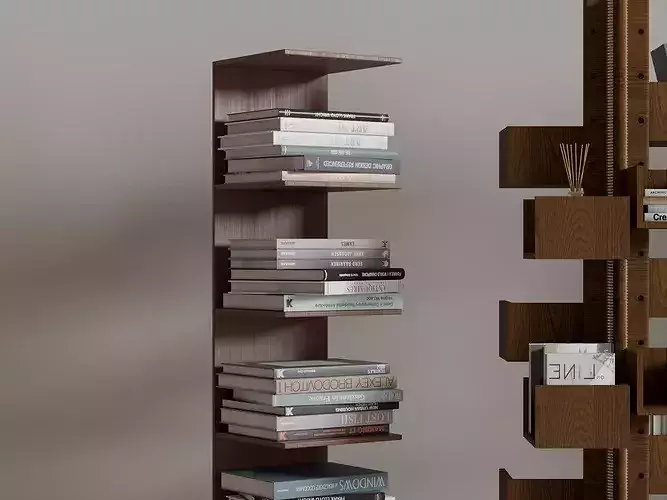 Modern Wooden Bookshelf Collection Low-poly 3D model 4