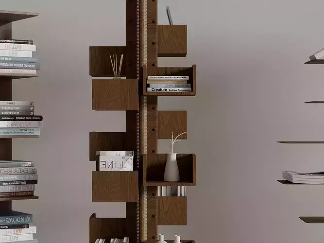 Modern Wooden Bookshelf Collection Low-poly 3D model 5