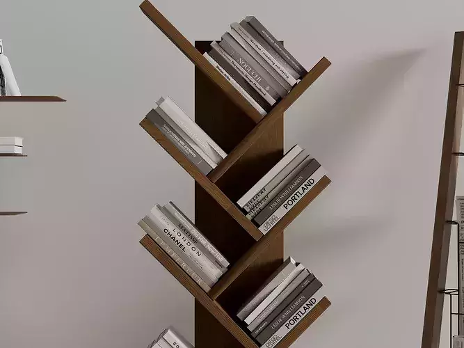 Modern Wooden Bookshelf Collection Low-poly 3D model 7