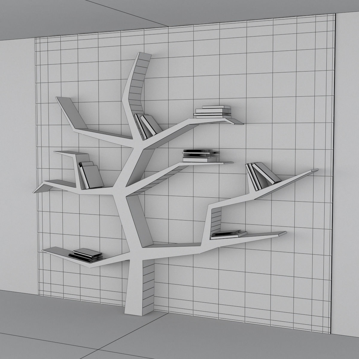 Modern Book Shelf Low-poly 3D model_2