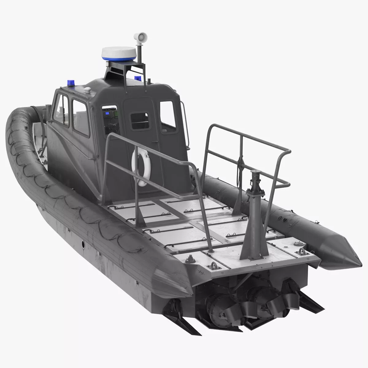 Rigid Inflatable Boat with Navigation Lights Black Rigged 3D model