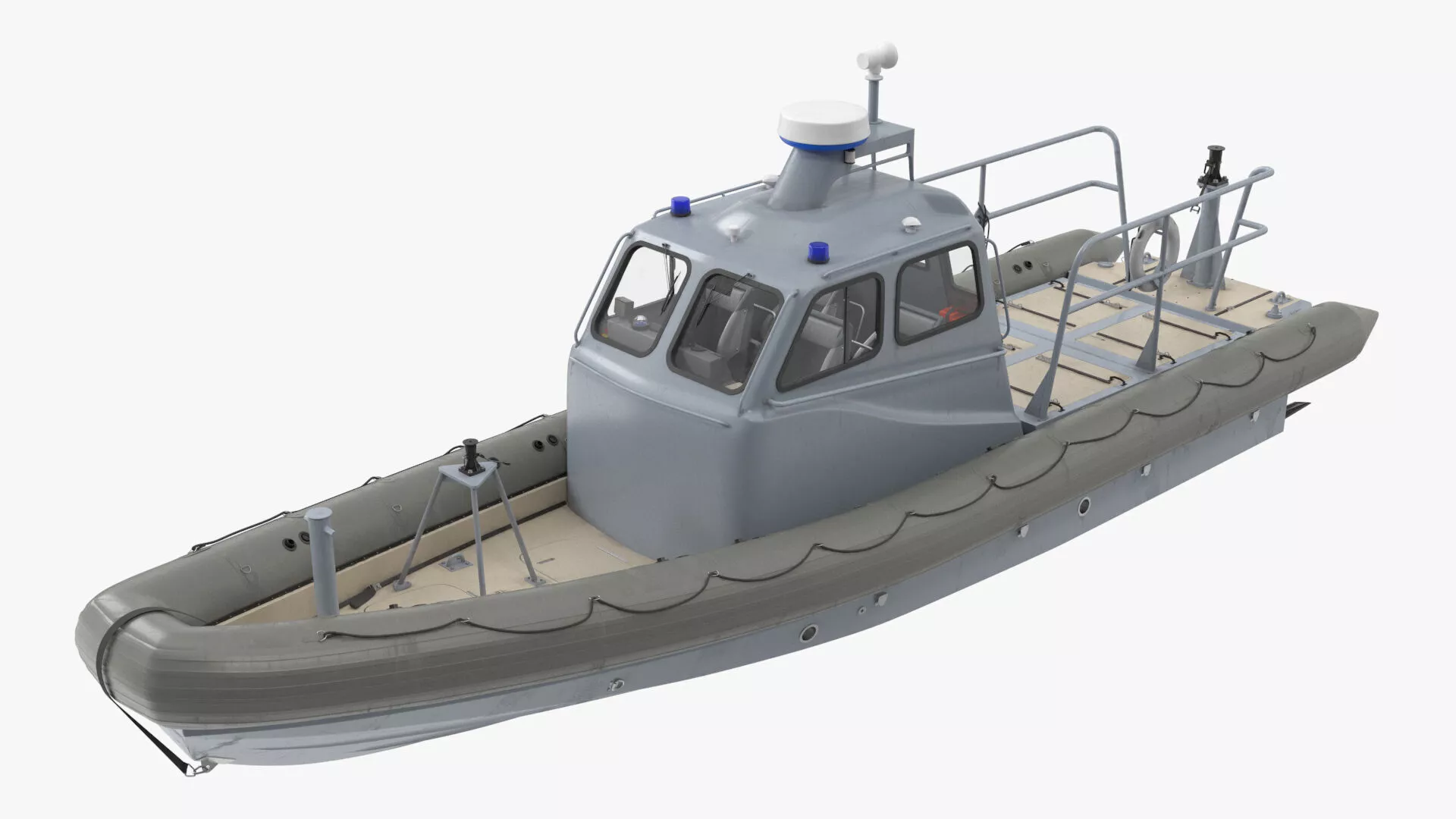 Inflatable Utility Boat with Hard Hull and Antenna Rigged 3D model