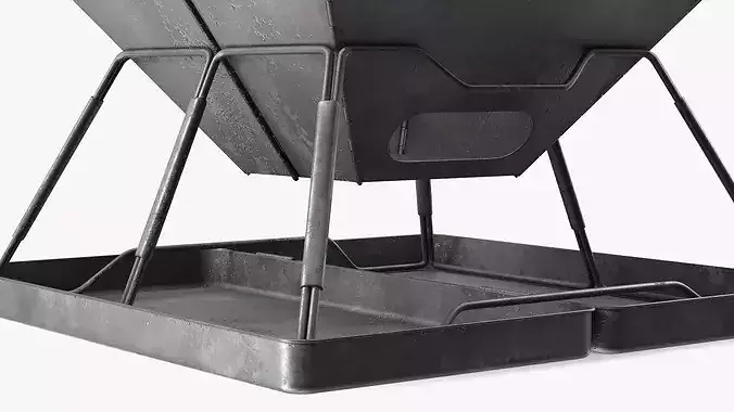 Dirty Foldable Grill with Grate and Cleaning Brush 3D model 4