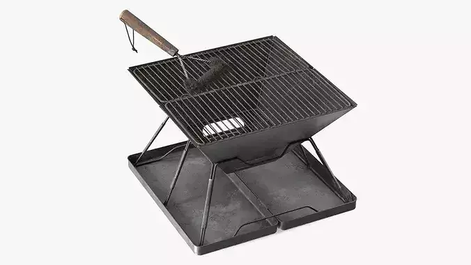 Dirty Foldable Grill with Grate and Cleaning Brush 3D model
