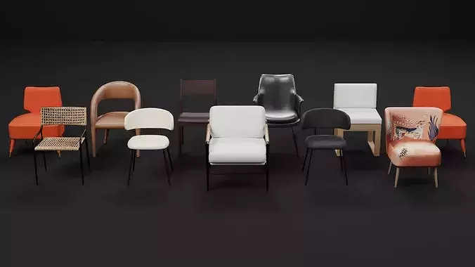 Modern Dining Chair nd Bar Stool Collection 04 - 10 Variant Pack Low-poly 3D model