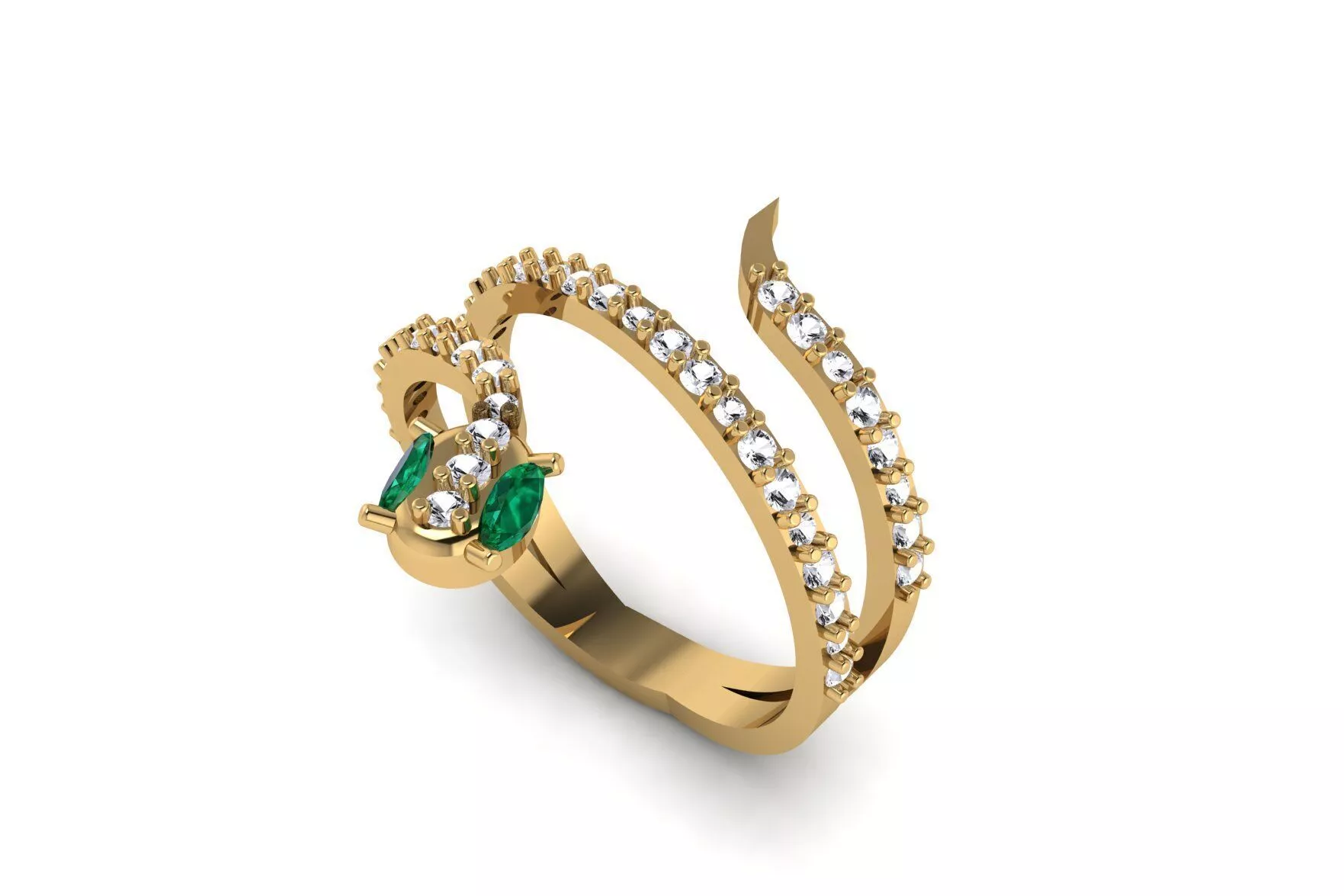 Snake wrap Ring with Marquise Emerald Eyes and Diamond Pave 223 3D print model