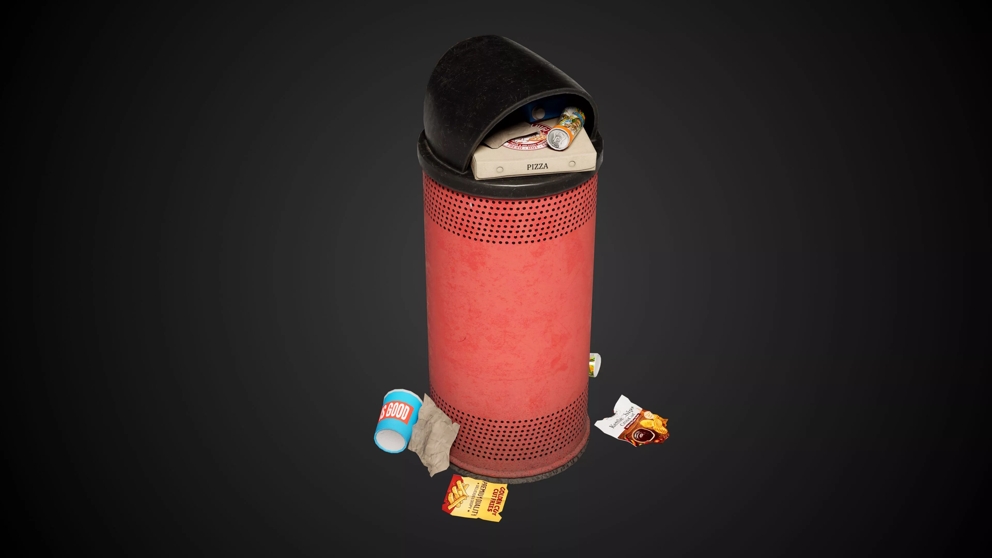 Trash Can Low-poly 3D model