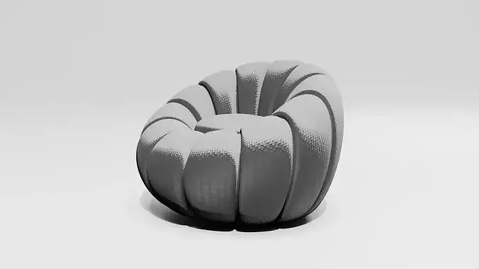 Round Bubble Armchair Channel Tufted Fabric Lounge Pumpkin Chair Low-poly 3D model 5